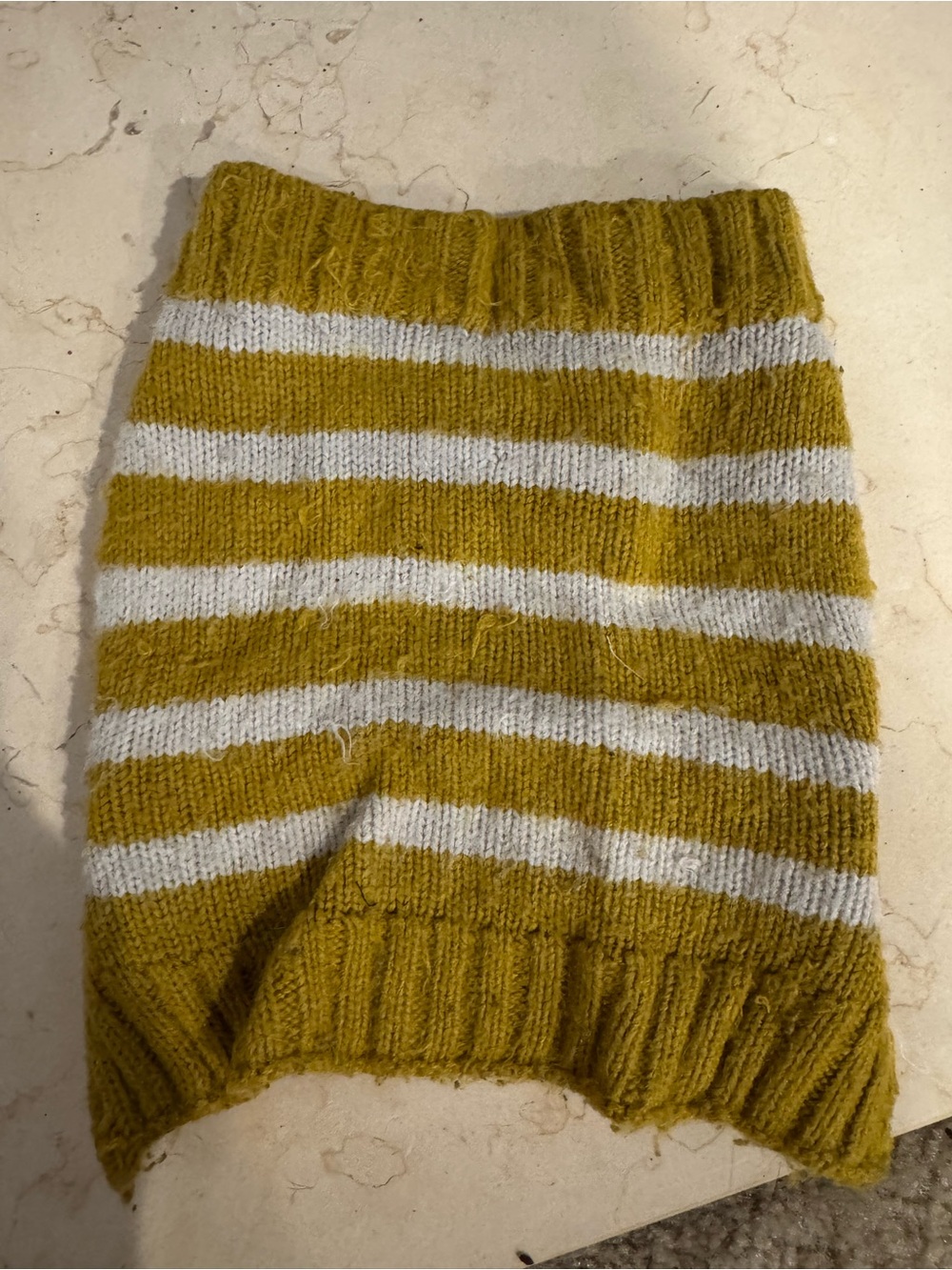 Heart to Tail dog sweater, yellow and white striped, xs